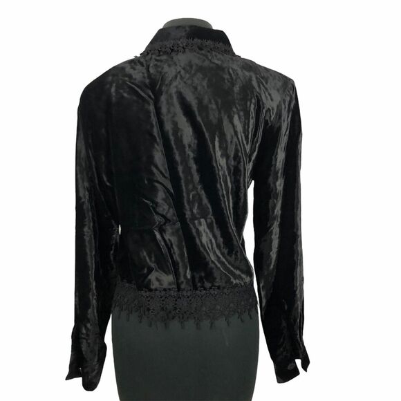 FL Malik Jacket & Skirt Set Black Velvet Size Medium Lace Trim - Picture 8 of 8